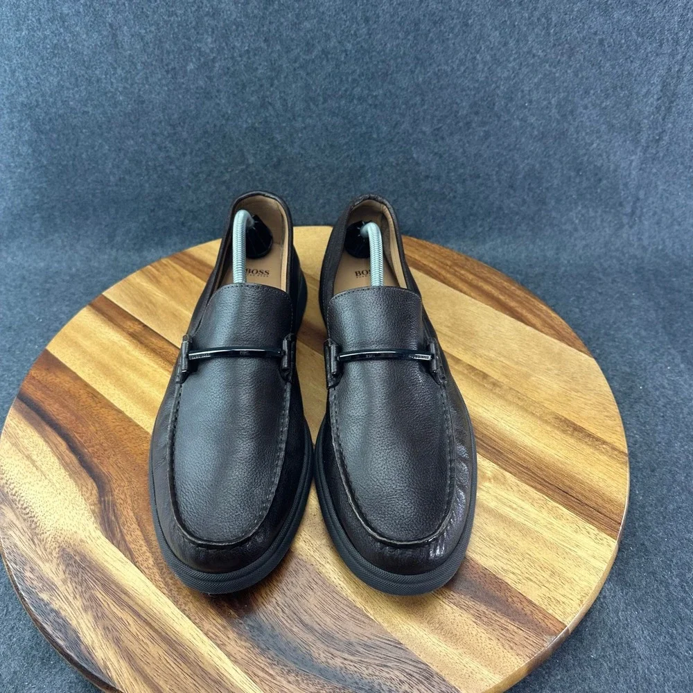 Hugo Boss Brown Leather Sienne Bit Dress Mens Loafers Buckle Formal Casual Sz 13